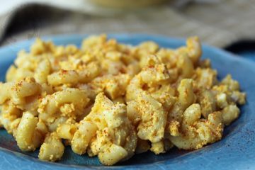 Close up of Deviled Egg Pasta Salad