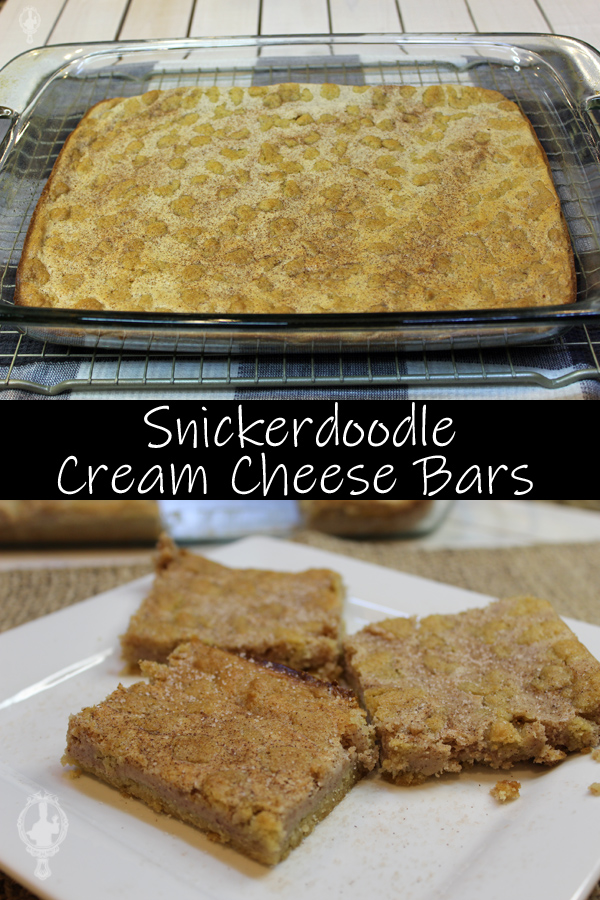 Top image shows the cream cheese bars fresh out of the oven, not sliced yet. The bottom image shows three cookies already sliced on a white plate.