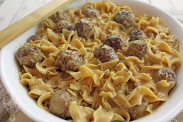 A big serving bowl of Swedish Meatballs