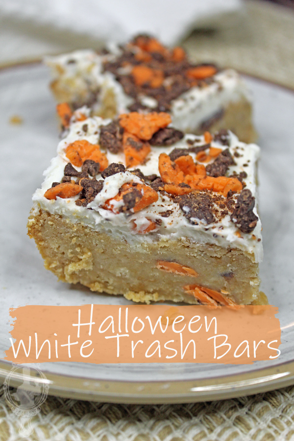 Somewhat close up of a large serving of Halloween Trash Bars.