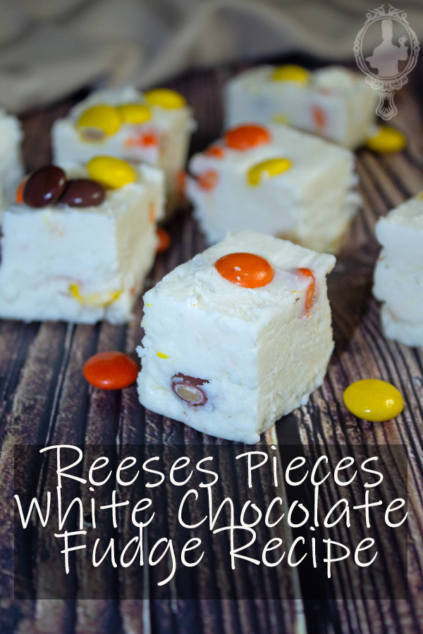 Close up of Reeses Pieces White Chocolate Fudge