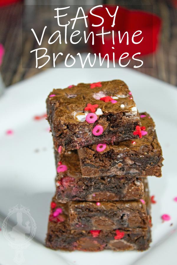 A stack of 5 Valentine Brownies on a white plate.