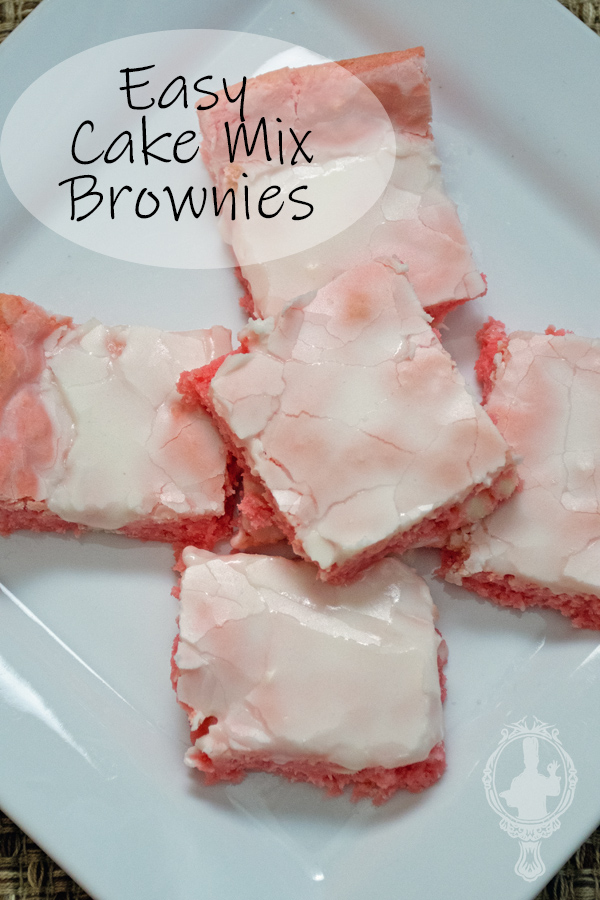 Overhead view of cake mix brownies on a plate.