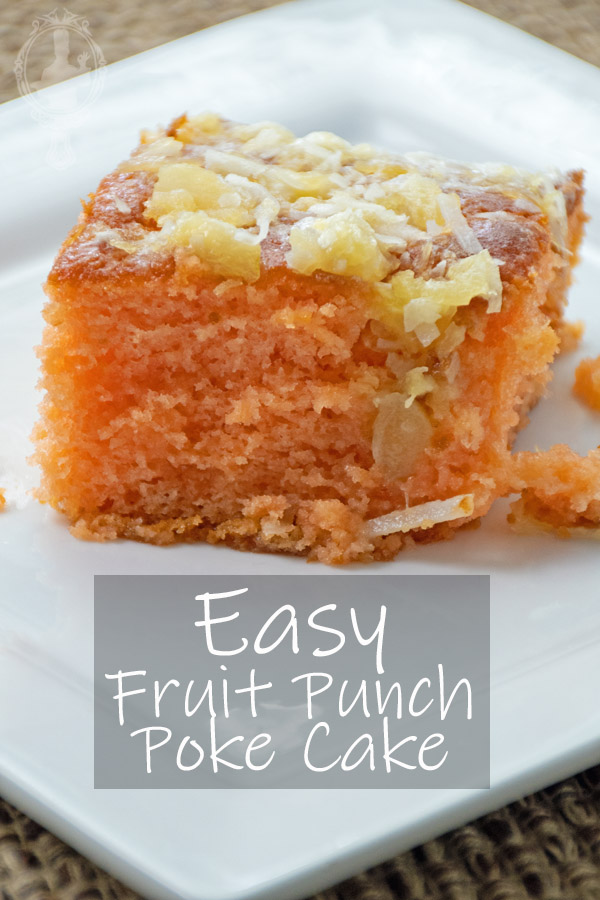 Direct view of a serving of the fruit punch poke cake.