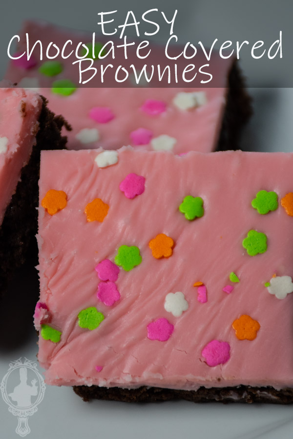 Overhead view of 3 chocolate covered brownies