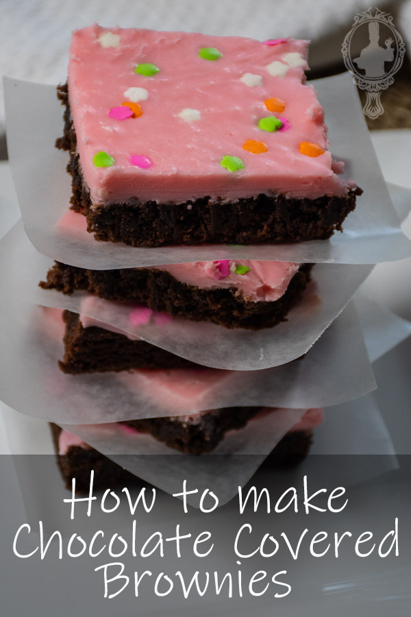 A stack of chocolate covered brownies