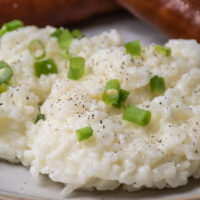 Close up of a serving of queso blanco rice.