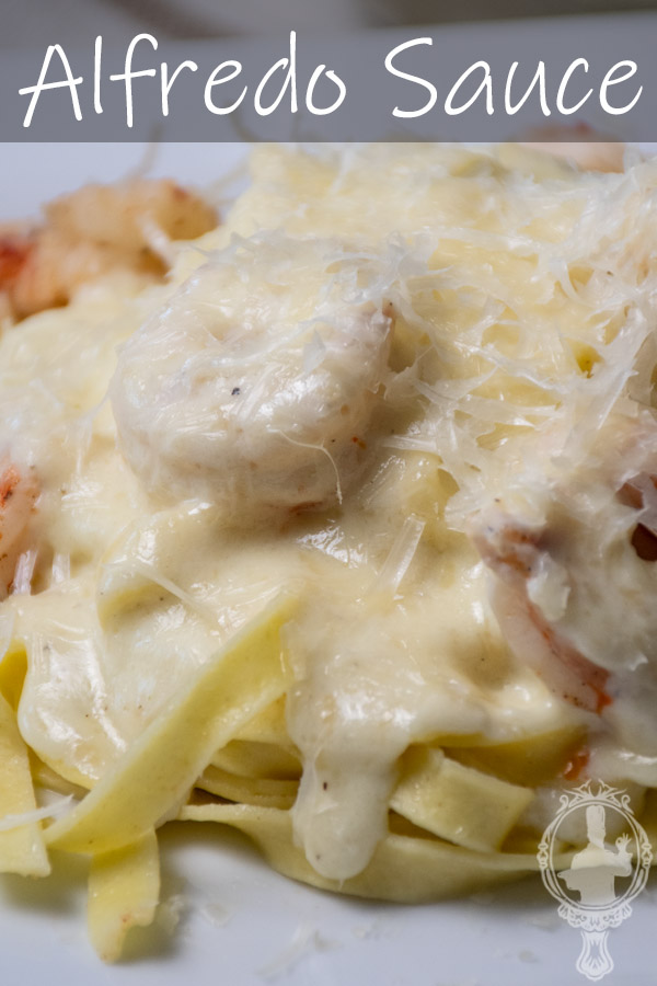 Close up of a serving of Pasta with Alfredo Sauce.