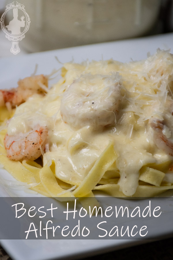 Close up of a serving of Pasta with Alfredo Sauce.